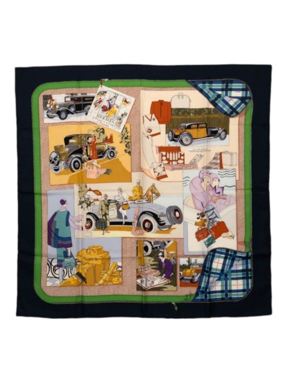 Hermes Carre 90 Confort en Automobile Car Comfort Scarf Navy Multicolor Silk